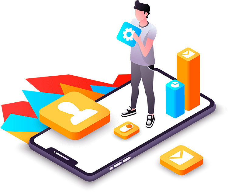 APPetite Solutions Hero Image - Man Standing on Phone surrounded by Data Icons